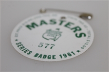 1961 Masters Tournament Series Badge #577 - Gary Player Winner - Low Number