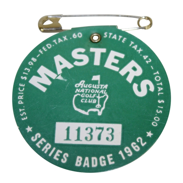 1962 Masters Tournament Series Badge #11373 - Arnold Palmers 3rd Green Jacket!