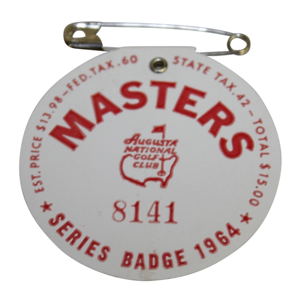 1964 Masters Tournament Series Badge #8141 - Palmers 4th & Final Green Jacket!