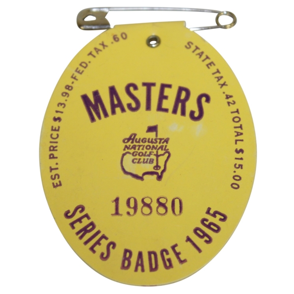 1965 Masters Tournament Series Badge #7221 - Jack Nicklaus 2nd Green Jacket!