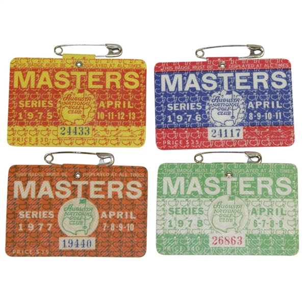 1975, 1976, 1977 & 1978 Masters Tournament Series Badges