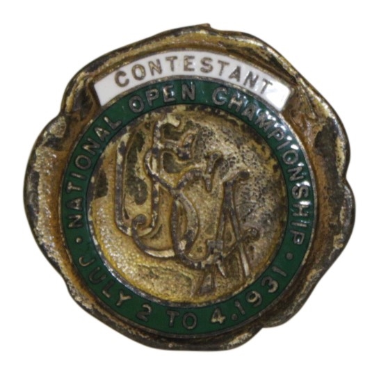 1931 US Open Championship at Inverness Contestant Badge - Billy Burke Winner	