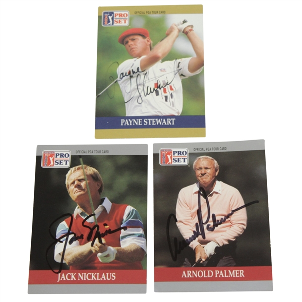 Jack Nicklaus, Arnold Palmer & Payne Stewart Signed Pro Set cards JSA ALOA