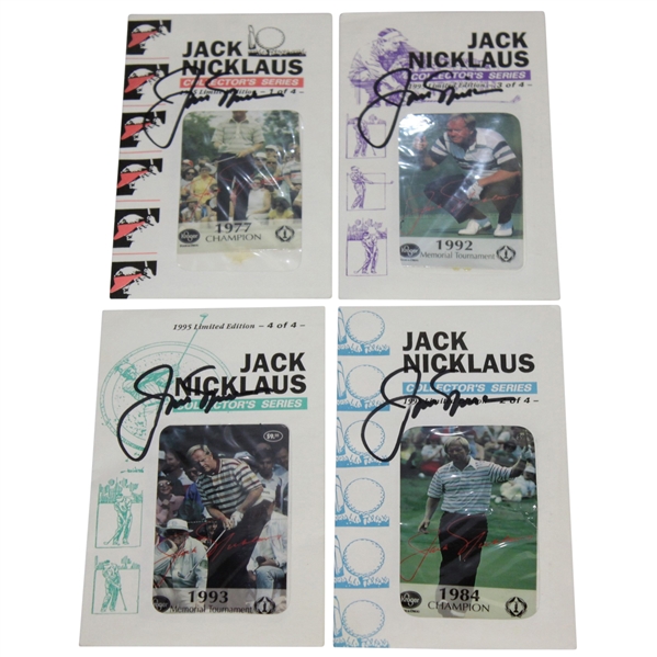Jack Nicklaus Signed 1995 Memorial Tournament Calling Cards - Full 4 Card Series JSA ALOA