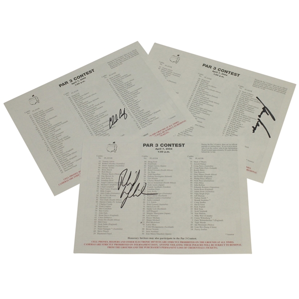 Phil Mickelson, Player & Coody Signed 2004 Masters Par 3 Pairing Sheets JSA ALOA