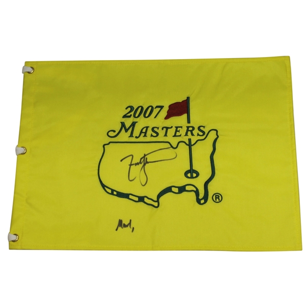 Zach Johnson Signed 2007 Masters Flag with Inscription JSA ALOA