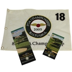 Phil Mickelson Signed 2005 PGA Championship at Baltusrol Pairing Guides with Embroidered Flag JSA ALOA