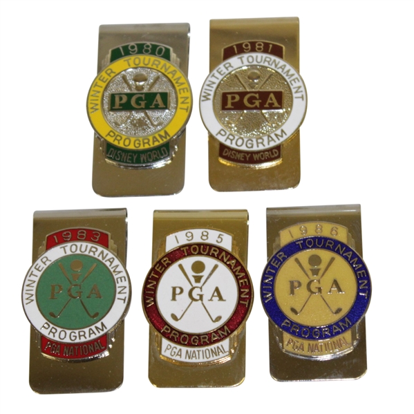 PGA Championship Money Clips / Badges - 1980, 1981, 1983, 1985 & 1986