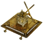 Golf Themed Vintage Inkwell With Crossed Clubs, Flagsticks & Gutty Balls - Ornate Design