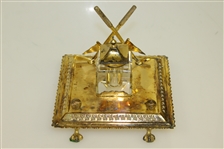 Golf Themed Vintage Inkwell With Crossed Clubs, Flagsticks & Gutty Balls - Ornate Design