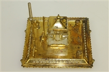 Golf Themed Vintage Inkwell With Crossed Clubs, Flagsticks & Gutty Balls - Ornate Design