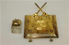 Golf Themed Vintage Inkwell With Crossed Clubs, Flagsticks & Gutty Balls - Ornate Design