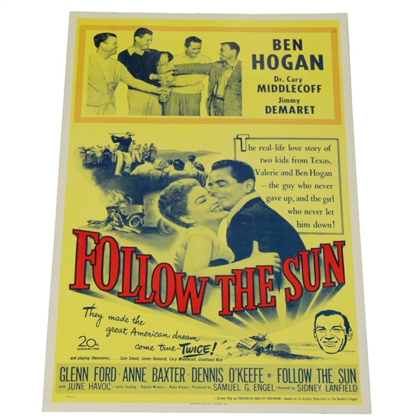 'Follow The Sun' Movie Poster Featuring Mr. & Mrs. Ben Hogan - Produced By Original 20th Century Fox Printing Block