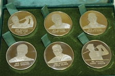 Memorial Tournament Silver Coins in Case Featuring Jones, Hagen, Ouimet, Sarazen, Nelson & Vardon