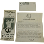 Tribute to Bobby Jones Inaugural 1976 Memorial Tournament Scorecard, Pairing Sheet & Correspondence 