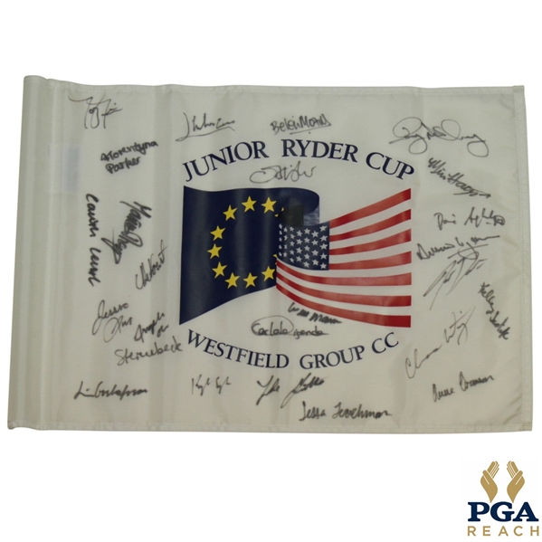 Rory McIlroy (Age 15) & Tony Finau (Age 14) Signed 2004 Junior Ryder Tournament Used Flag - US & Europe Teams JSA ALOA