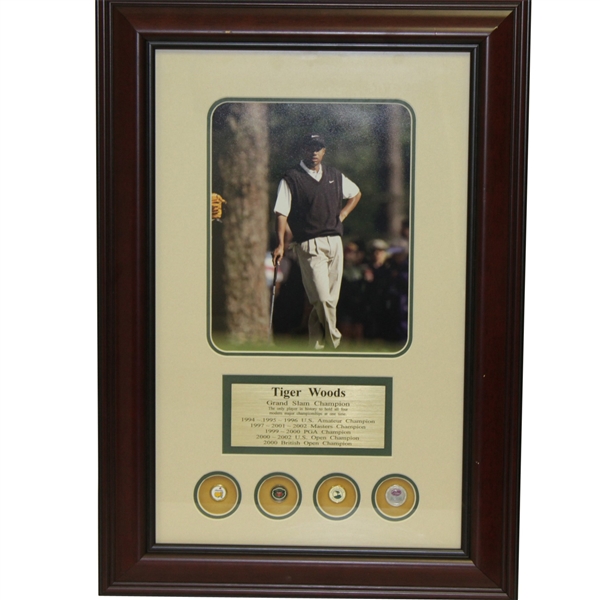 Tiger Woods Grand Slam Framed Presentation - Completed At St. Andrews