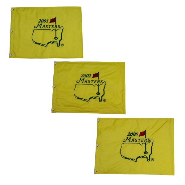 2001, 2002, & 2005 Masters Embroidered Flags - Tiger Woods Winner