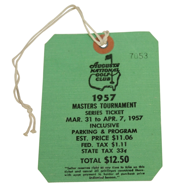 1957 Masters Tournament Series Ticket #7053 - Doug Ford Winner