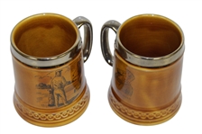 Lord Nelson Pottery of England Pair of Golf Themed Coffee Mugs - Featuring '19th Hole' Illustration on Backside