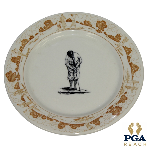 Decorative Golf-Themed Plate w/ Golfer In Plus Fours - Bobby Jones Likeness 