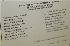 1974 Inaugural World Golf Hall of Fame Class Voting Ballot in Frame in Pinehurst, NC - Jones, Nicklaus, Morris Etc.