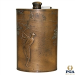 Vintage Old-Time Golf Course Scene Flask - Evans Nickel Silver