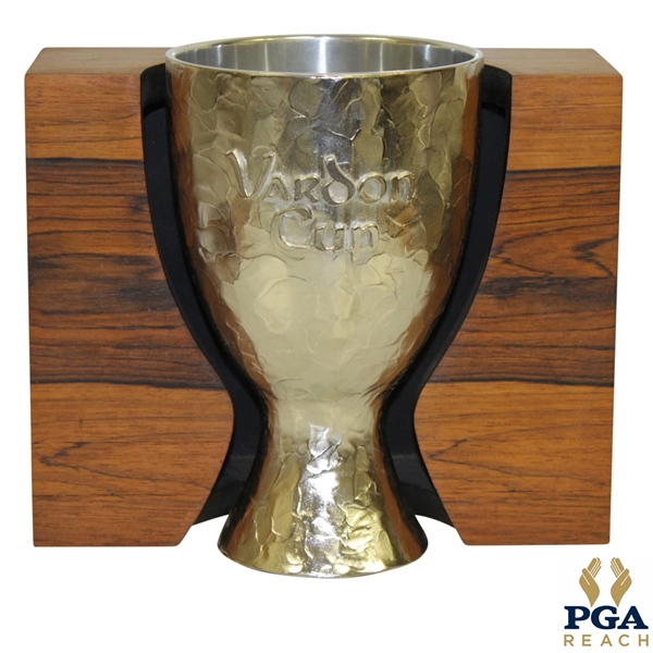 Silverplate Vardon Cup w/ Embossed Lettering & Hammered-Like Surface in Wood Case