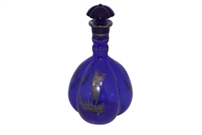 Lobed Blue Glass Decanter With Silver Overlay Golfer