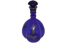 Lobed Blue Glass Decanter With Silver Overlay Golfer