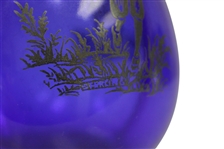 Lobed Blue Glass Decanter With Silver Overlay Golfer