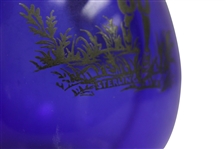 Lobed Blue Glass Decanter With Silver Overlay Golfer