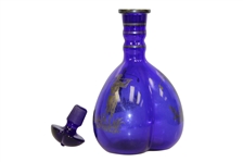 Lobed Blue Glass Decanter With Silver Overlay Golfer
