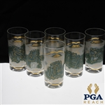 Set of 6 Famous Golf Course Glass Tumblers - Oakmont, Mid-Ocean, Oakland Hills, Pebble Beach, August National and Baltusrol