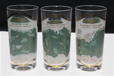 Set of 6 Famous Golf Course Glass Tumblers - Oakmont, Mid-Ocean, Oakland Hills, Pebble Beach, August National and Baltusrol