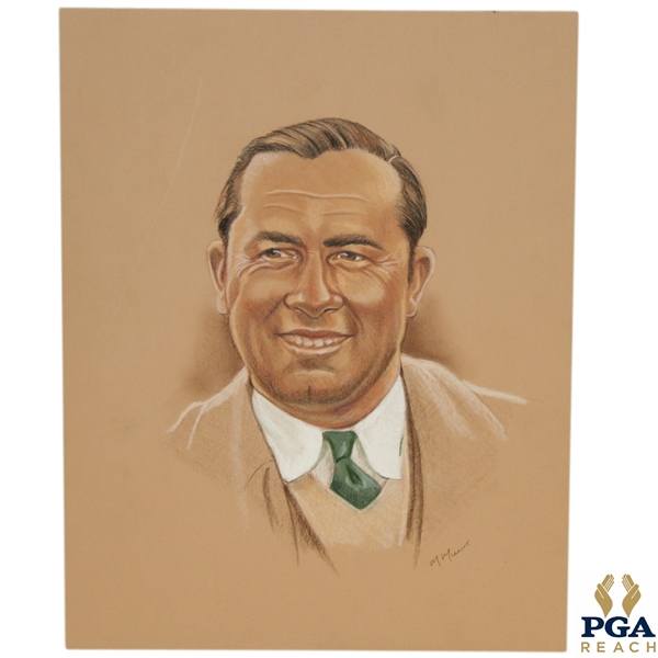 Walter Hagen Ryder Cup Captain Pastel Drawing Signed by Artist M. Mullins