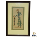 Framed and Matted Time-Period Lady Golfer Artists Depiction 
