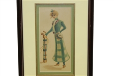 Framed and Matted Time-Period Lady Golfer Artist's Depiction 