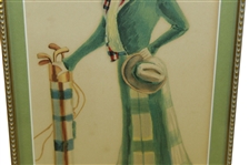 Framed and Matted Time-Period Lady Golfer Artist's Depiction 