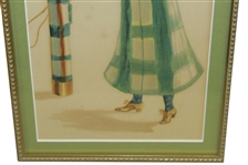 Framed and Matted Time-Period Lady Golfer Artist's Depiction 