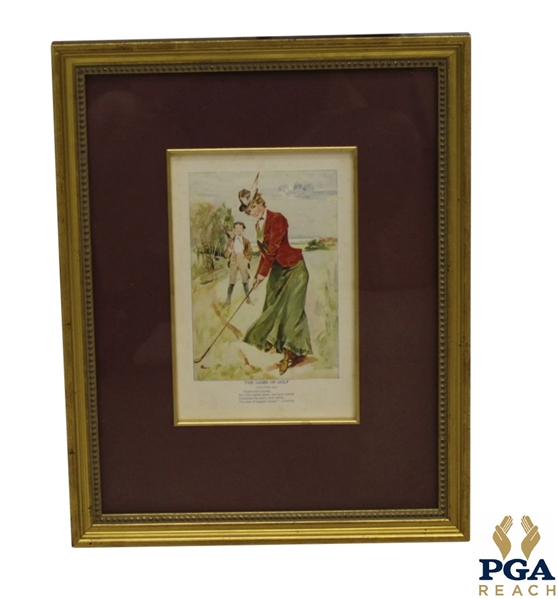 The Game of Golf Print of Lady in Dress w/ Caddie Looking on