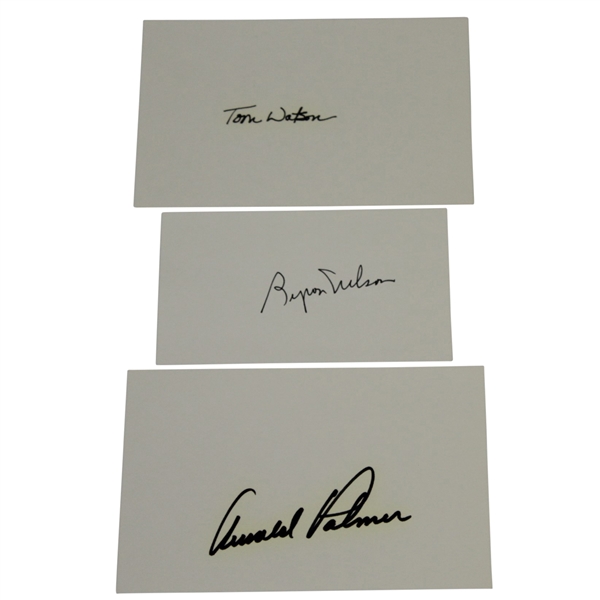 Arnold Palmer, Byron Nelson, & Tom Watson Signed Cards JSA ALOA