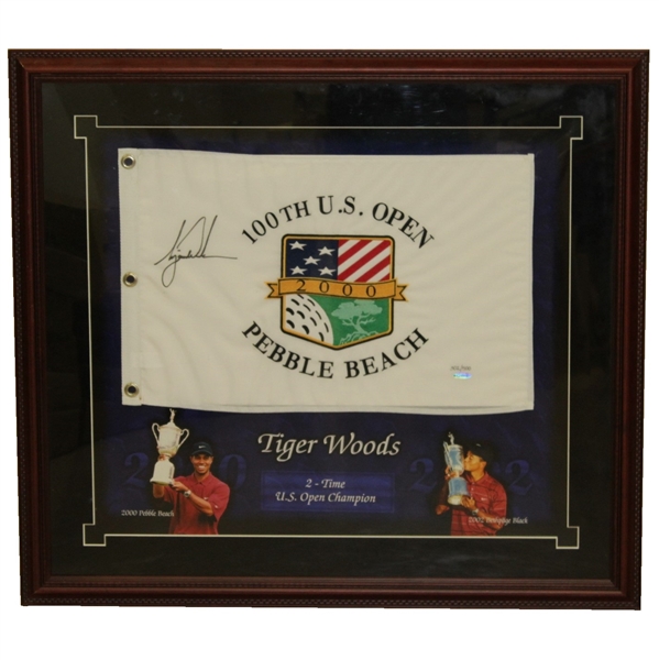 Tiger Woods Signed Ltd Ed 2000 US Open at Pebble Beach Flag - Framed BAJ #05002
