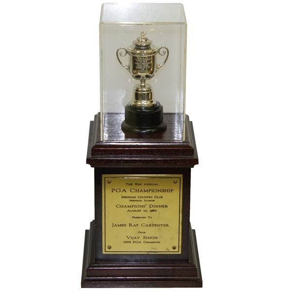 1999 PGA Champions Dinner Gift from Vijay Singh - Replica Wanamaker Trophy on Stand with Plate
