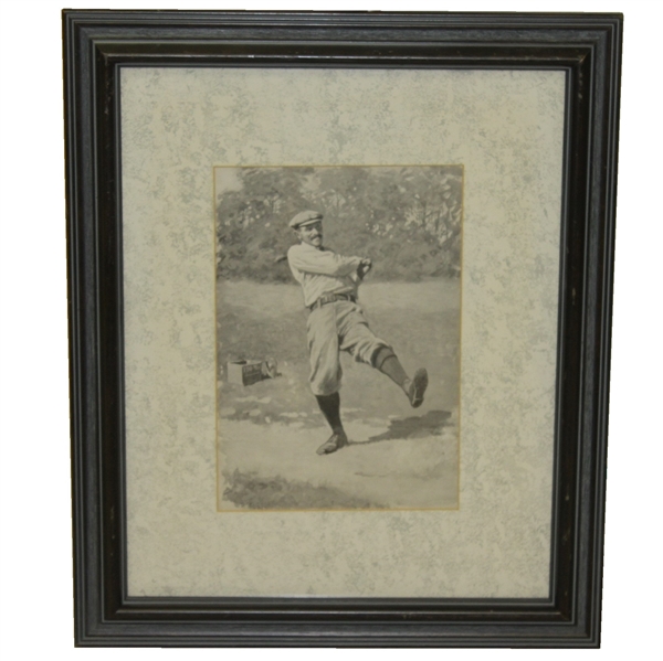 A.B. Frost Black and White Post Swing Golfer with Sand Tee Box Print - Framed