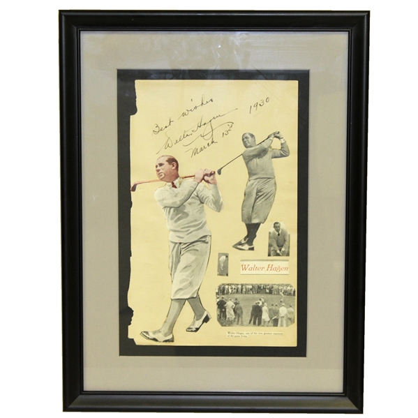 Walter Hagen Signed Cutout and Matte Display with Best Wishes, March 13th, 1930 JSA ALOA
