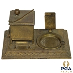 The Art Metal Wks. Golf Themed Cast Iron Desk Inkwell 