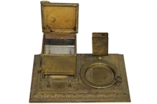 'The Art Metal Wks.' Golf Themed Cast Iron Desk Inkwell 