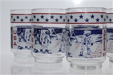 1971 Apollo 14 Glasses Set Featuring Alan Shepard w/ Golf Club on Moon - 6 in Total