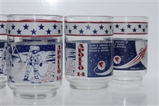 1971 Apollo 14 Glasses Set Featuring Alan Shepard w/ Golf Club on Moon - 6 in Total